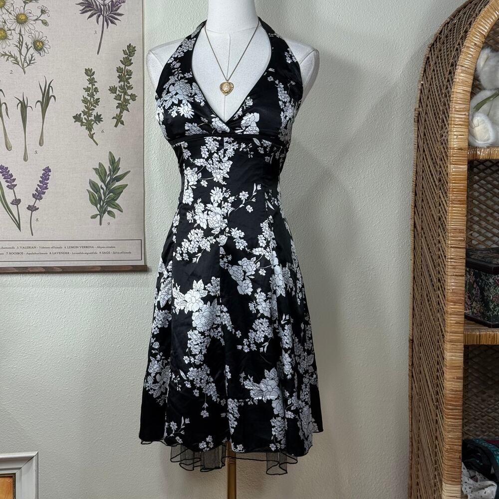 90s Y2k Satin Floral Halter Babydoll Dress Dark Coquette Dolly Coquette Femme M